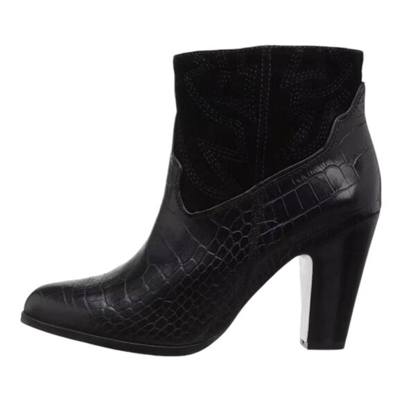 Matisse X Understated Black Leather Boot Done N Dusted Suede Pointy Toe Western - Picture 3 of 10